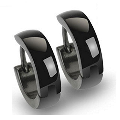Bungsa schwarze Edelstahl Creolen klassisch 1 Paar für Damen Chirurgenstahl (Ohrstecker Ohrringe Ohrhänger Creolen Ohrschmuck Ohrklemmen Damen Frauen Herren Mode) von Bungsa