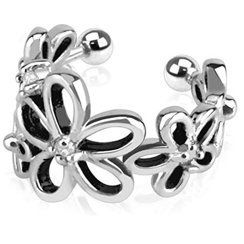 Bungsa Blume Ear Cuff Ohrstecker mit Stein - Ohrring Conch Fake-Piercing Clip-On Rhodium (Ohrstecker Ohrringe Ohrhänger Creolen Ohrschmuck Ohrklemmen Damen Frauen Herren Mode) Bungsa Blume Ear Cuff Ohrstecker mit Stein - Ohrring Conch Fake-Piercing Clip-On Rhodium (Ohrstecker Ohrringe Ohrhänger Creolen Ohrschmuck Ohrklemmen Damen Frauen Herren Mode) von Bungsa