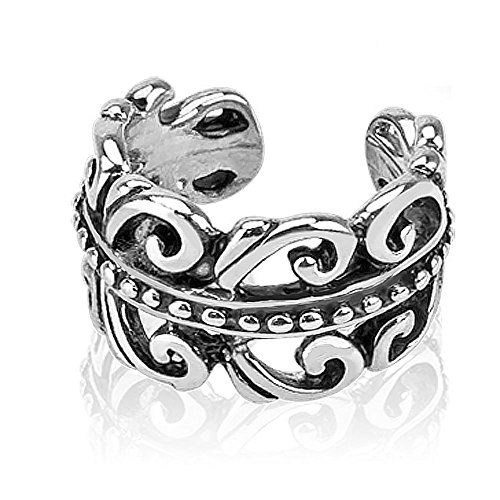 Bungsa Ornament Ear Cuff Ohrstecker verzierter Wirbel (Conch Fake-Piercing Ring Rhodium Ohrstecker silber Clip Ohrringe Ohrschmuck Ohrklemmen Damen Frauen Herren Mode) von Bungsa