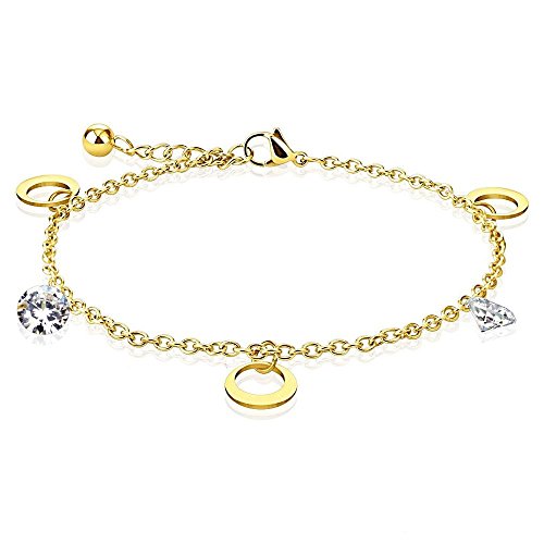 Bungsa Goldenes Bettelarmband Damen mit Mond Charm und Kristallstein (Edelstahl Armband Damenarmband Herrenarmband Bracelet Chirurgenstahl Schmuck) von Bungsa