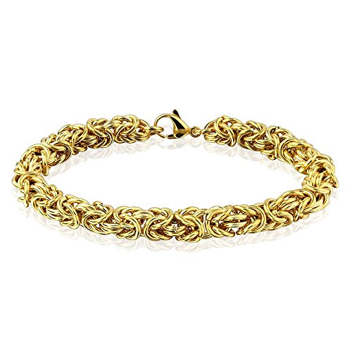 Bungsa Goldenes Edelstahlarmband mit verwobenen Gliedern für Damen und Herren (Edelstahl Armband Damenarmband Herrenarmband Bracelet Chirurgenstahl Schmuck) von Bungsa