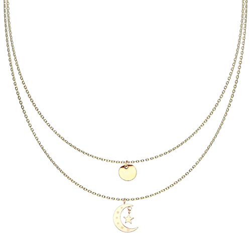 Bungsa Damen-Kette Doppelkette Plättchen, Mond und Sterne gold aus 316L Edelstahl von Bungsa