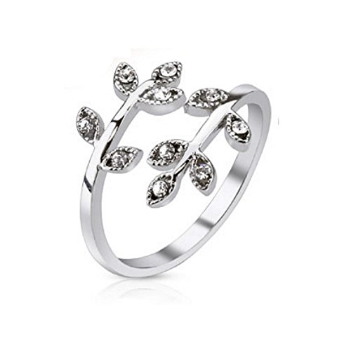 Bungsa Klar (CC) - Blätter Kristall Mittelring Zehring Silber Zirkonia größenverstellbar Damen von Bungsa