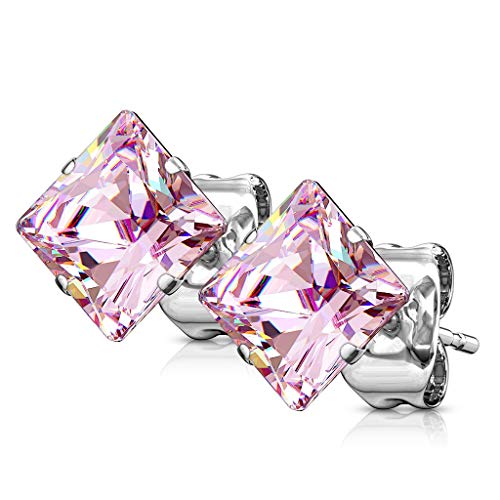 Bungsa PK Pink Zirkonia Ohrstecker Kristall rund Edelstahl Prinzessin Schliff 1 Paar für Damen (Ohrstecker Ohrringe Ohrhänger Creolen Ohrschmuck Ohrklemmen Damen Frauen Herren Mode) von Bungsa