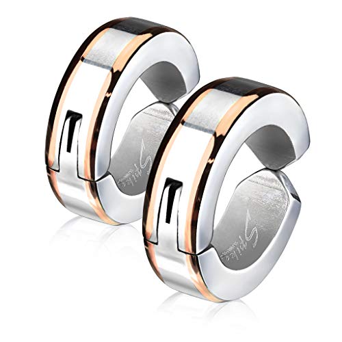 Bungsa Rosegold Clipverschluss Ohr Creolen mit Metallrand aus Edelstahl (1 Paar) Silber (Ohrstecker Ohrringe Ohrhänger Creolen Ohrschmuck Ohrklemmen Damen Frauen Herren Mode) von Bungsa