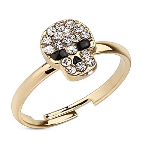 Bungsa Zehenring rosegold Zirkonia Kristall Totenkopf Skull Mittelring Rosegold Brass Fusschmuck Sandalen (Zehring Fussschmuck Fussring Toe-Ring Nail Ring Mittelring Nagelring biegbar verstellbar) von Bungsa