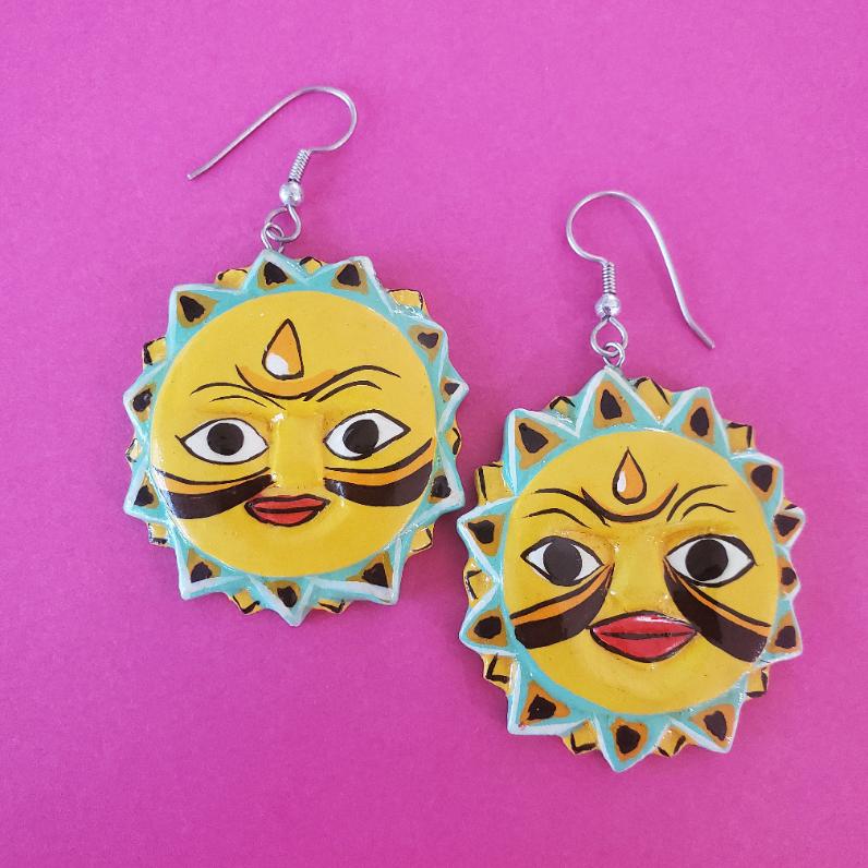 Sonne Ohrringe Holz Handbemalte von BunkerHillFlowers