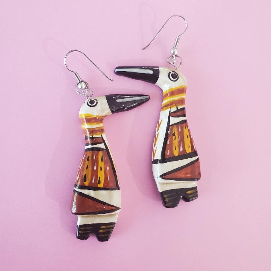 Vogel Ohrringe Bunte Holz von BunkerHillFlowers
