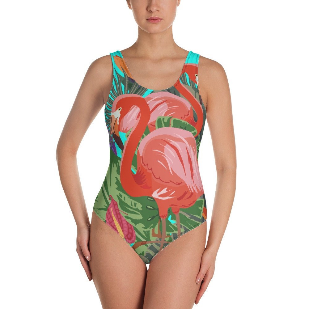 Flamingo Und Flora All-Over Print Einteiliger Badeanzug Flamingo Und Flora All-Over Print Einteiliger Badeanzug von Bunnuku