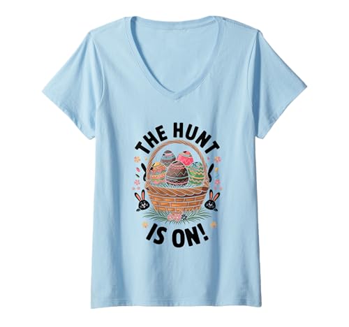Damen Die Jagd findet am Ostertag statt: Eierschokoladenjagd T-Shirt mit V-Ausschnitt von Bunny Easter Sunday Egg Hunt Easter's Gift