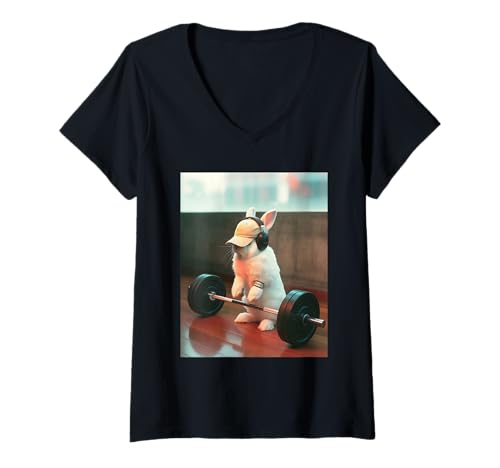 Damen Hase trainiert Fitness T-Shirt mit V-Ausschnitt Damen Hase trainiert Fitness T-Shirt mit V-Ausschnitt von Bunny Fitness Design