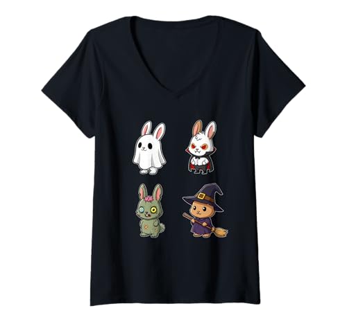 Damen Halloween Bunny T süßes Kostümdesign für gruseligen Tag T-Shirt mit V-Ausschnitt Damen Halloween Bunny T süßes Kostümdesign für gruseligen Tag T-Shirt mit V-Ausschnitt von Bunny Halloween Vibes Co.