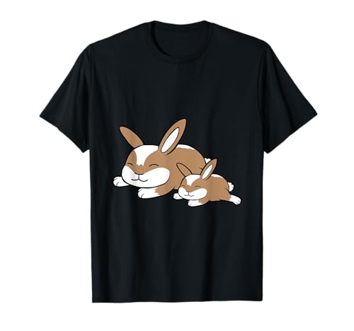 2 Kaninchen schlafender Papa Mama Kind Mutter zusammen liegend süß T-Shirt von Bunny Rabbit Pet Animal Lover Funny Comic Cartoons