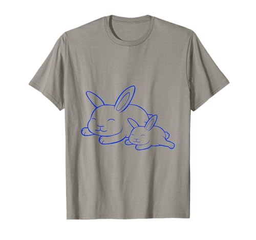 2 Kaninchen schlafender Papa Mama Kind Mutter zusammen liegend süß T-Shirt von Bunny Rabbit Pet Animal Lover Funny Comic Cartoons