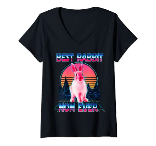 Damen Best Rabbit Mom Ever Retro Vintage 80s Funny Bunny Mom T-Shirt mit V-Ausschnitt Damen Best Rabbit Mom Ever Retro Vintage 80s Funny Bunny Mom T-Shirt mit V-Ausschnitt von Bunny Rabbit Retro Vintage Farm Animals 80s