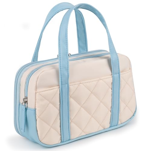 2-Fächer-Federmäppchen für Mädchen, Stifttasche mit Reißverschluss und Griff, großes Quilting-Federmäppchen mit ästhetischem Design, weiches Federmäppchen für Frauen, Marker-Tasche für Schule von Bunnychic