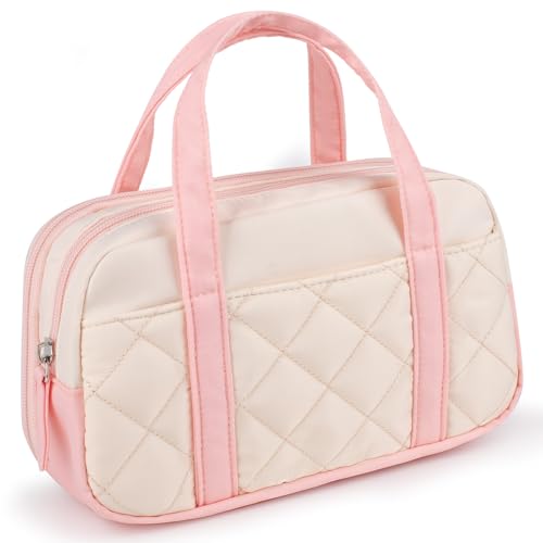 2-Fächer-Federmäppchen für Mädchen, Stifttasche mit Reißverschluss und Griff, großes Quilting-Federmäppchen mit ästhetischem Design, weiches Federmäppchen für Frauen, Marker-Tasche für Schule von Bunnychic