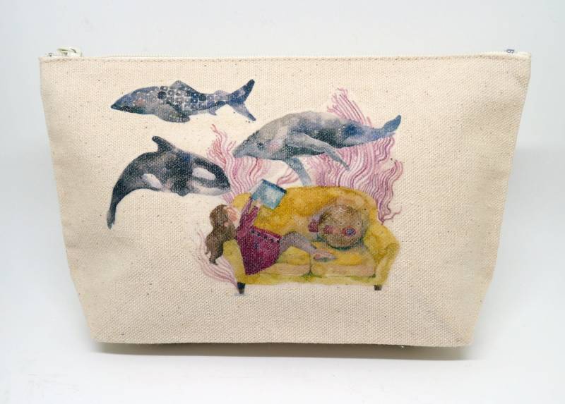 Aquarell-Bedruckte Leinwand-Tasche, Mäppchen, Kosmetik-Tasche von BunnywithascarfShop