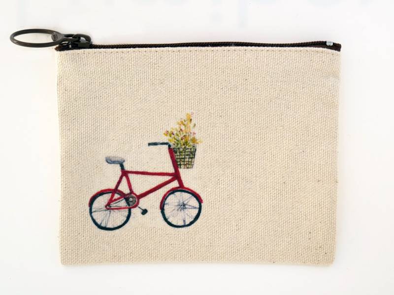 Aquarell Und Tusche Illustration Gedruckt Kleine Leinwand-Tasche - Rot-Fahrrad von BunnywithascarfShop