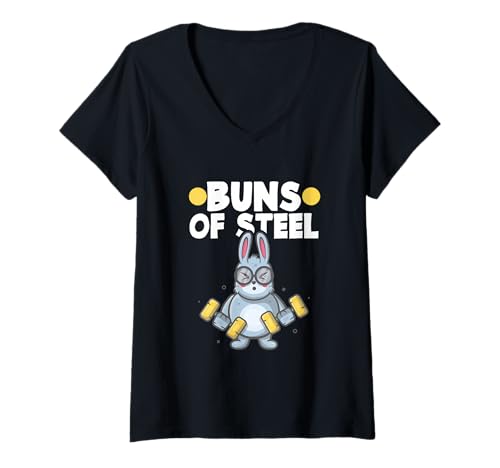 Damen Hase Workout Fitness Bunny Gym Lustige Brötchen aus Stahl T-Shirt mit V-Ausschnitt Damen Hase Workout Fitness Bunny Gym Lustige Brötchen aus Stahl T-Shirt mit V-Ausschnitt von Buns Of Steel Bunny Gym Workout Gift