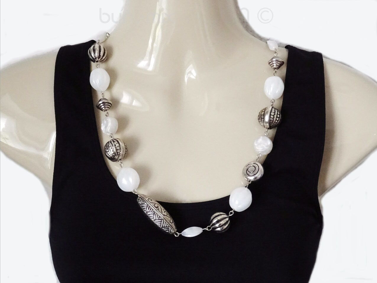 Kette Collier Weiß Silberfarben Kette Collier Weiß Silberfarben von BuntMixxDesign