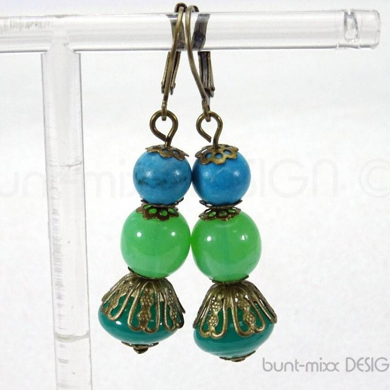 Ohrhänger Blau Grün Bronzefarben Vintage Stil Unikat Handmade By Buntmixxdesign © von BuntMixxDesign