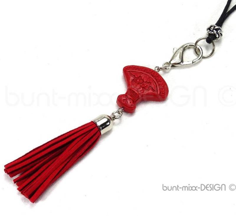 Wechselanhänger Taschenbaumler, Quaste Rot Kette Fächer China Asien Anhänger Schlüsselanhänger, Made By Buntmixxdesign von BuntMixxDesign