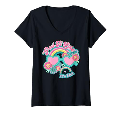 Damen Pod It Like Its Hot Retro Regenbogen Herz Sonnenbrille T-Shirt mit V-Ausschnitt von Bunte Hippie Stil Fans