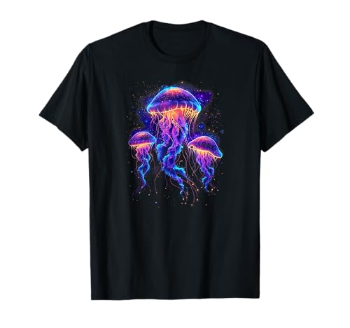 Bunte Meerestiere in der Tiefsee - Farbintensives Jellyfish-T-Shirt für Frauen - Unisex, Schwarz, S, Kurzarm, Sommer von Bunte Meerestiere in der Tiefsee