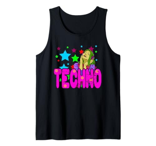 Techno Rave Mädchen EDM Musik Fan Tank Top von Bunte Rave Nacht für Musikfreunde