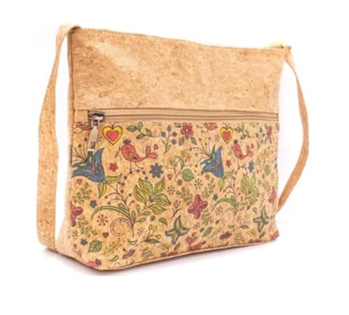 Bunte Welt Kleine Tasche, Schultertasche, Umhängetasche für Damen, aus Kork, vegan, Blumen muster, niedlich von Bunte Welt