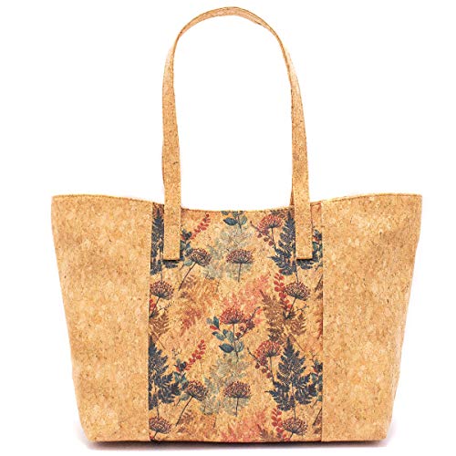 Tasche/Handtasche/Shopper/Schultertasche für Damen, mittelgroß, beige - bunt, aus Kork, vegan, vintage, Motiv Natur von Bunte Welt