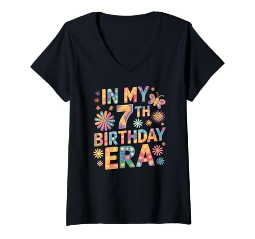 Damen In Meinem 7. Geburtstagsmodus Retro Farbenlook T-Shirt mit V-Ausschnitt Damen In Meinem 7. Geburtstagsmodus Retro Farbenlook T-Shirt mit V-Ausschnitt von Bunter Geburtstag Look Siebter Kinderparty