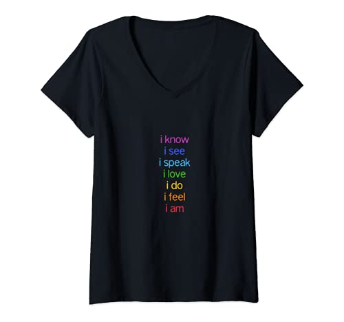 Damen i know i see i speak i love i do i feel i am - 7 chakren T-Shirt mit V-Ausschnitt von Bunter Hund Coole Katze Lustige Statement Sprüche