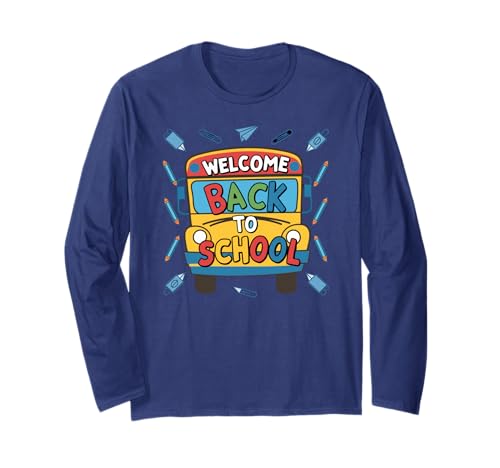Farbenfroher Schulanfang Bus Kinder Spaß Grafik Langarmshirt Farbenfroher Schulanfang Bus Kinder Spaß Grafik Langarmshirt von Bunter Start Schulzeit Schüler Lehrer Freude
