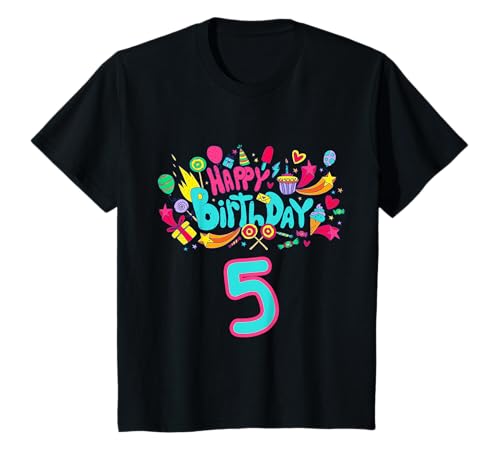 Bunt Happy Birthday Design für 5-jährige Mädchen und Jungen T-Shirt Bunt Happy Birthday Design für 5-jährige Mädchen und Jungen T-Shirt von Buntes 5. Happy Birthday für Mädchen und Jungen