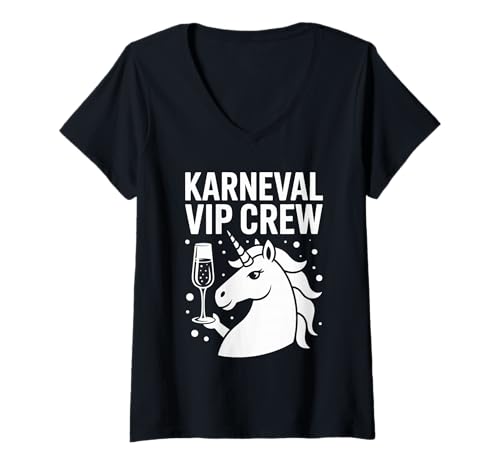 Damen Karneval VIP Crew Lustiges Einhorn Design T-Shirt mit V-Ausschnitt Damen Karneval VIP Crew Lustiges Einhorn Design T-Shirt mit V-Ausschnitt von Buntes Einhorn Karneval Party Freude