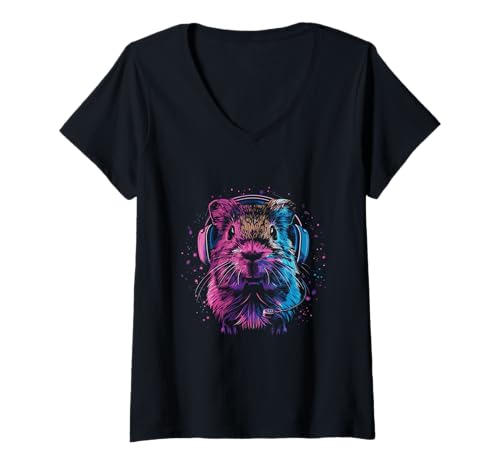 Damen Gaming Meerschweinchen mit Headset für Zocker T-Shirt mit V-Ausschnitt Damen Gaming Meerschweinchen mit Headset für Zocker T-Shirt mit V-Ausschnitt von Buntes Gamer Meerschwein in cooler Optik