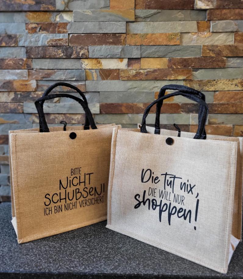 Jutetasche Mit Lustigem Spruch in 2 Varianten - Innenfutter Und Reißverschlusstasche von BuntimTurm