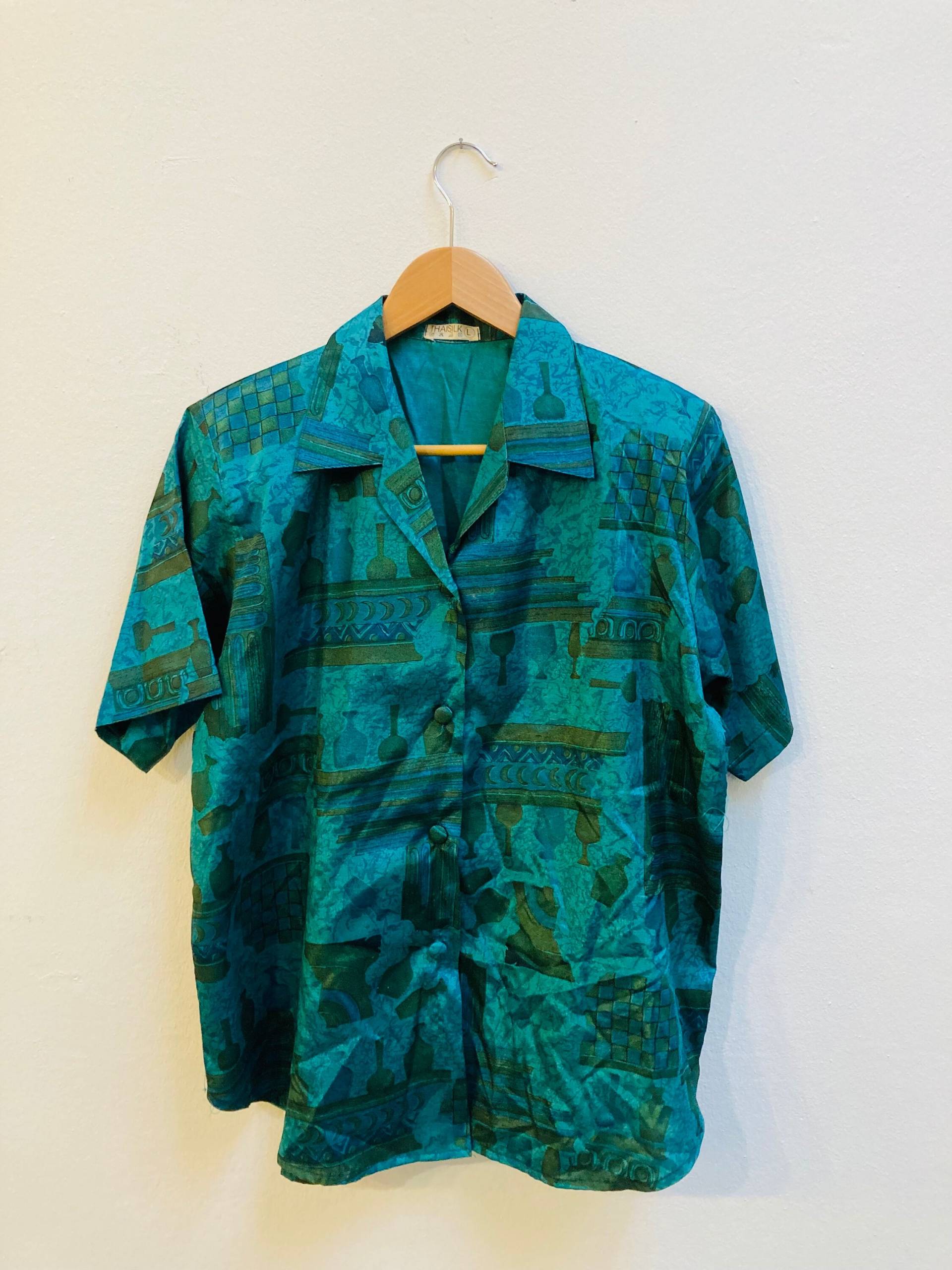 Vintage Bluse, Thai Seide, Grösse L von Buntvintageclothing