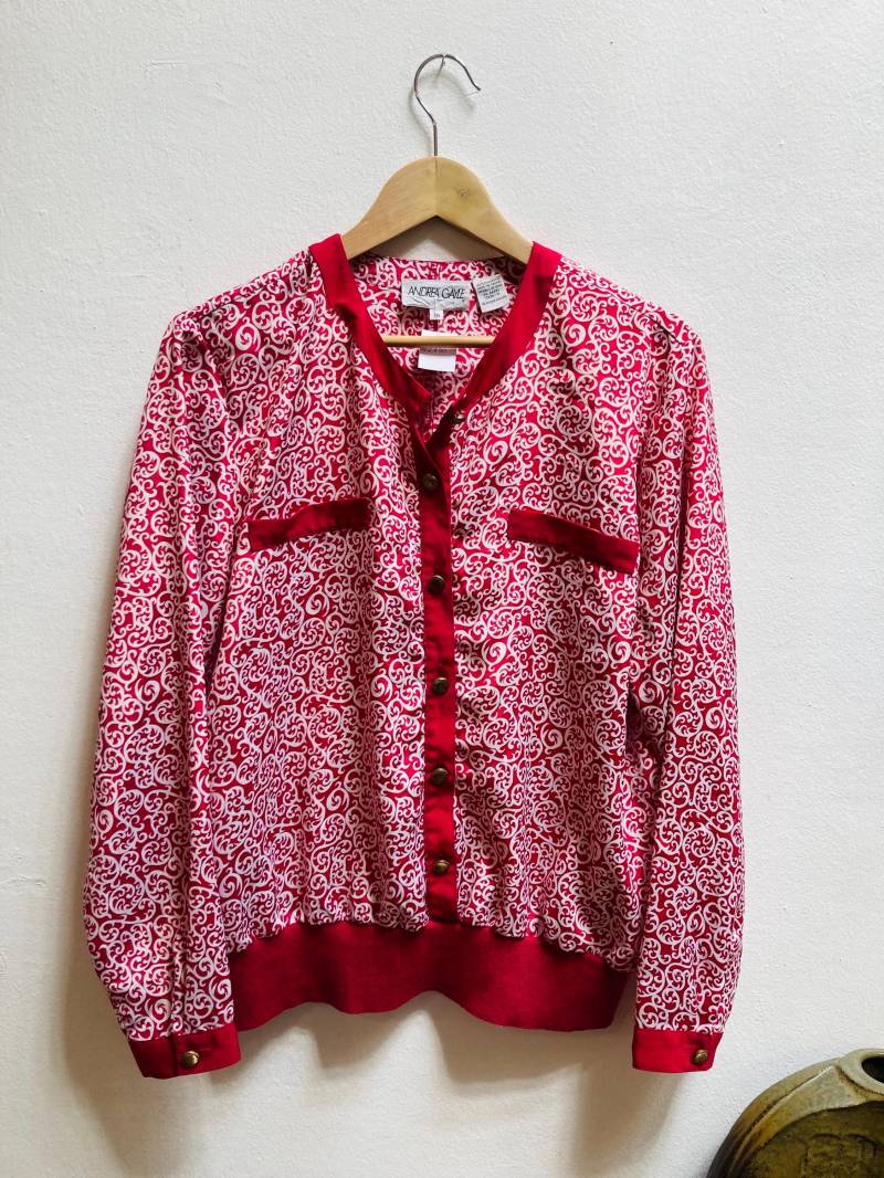 Vintage Bluse Mit Bündchen, Größe Xl Vintage Bluse Mit Bündchen, Größe Xl von Buntvintageclothing