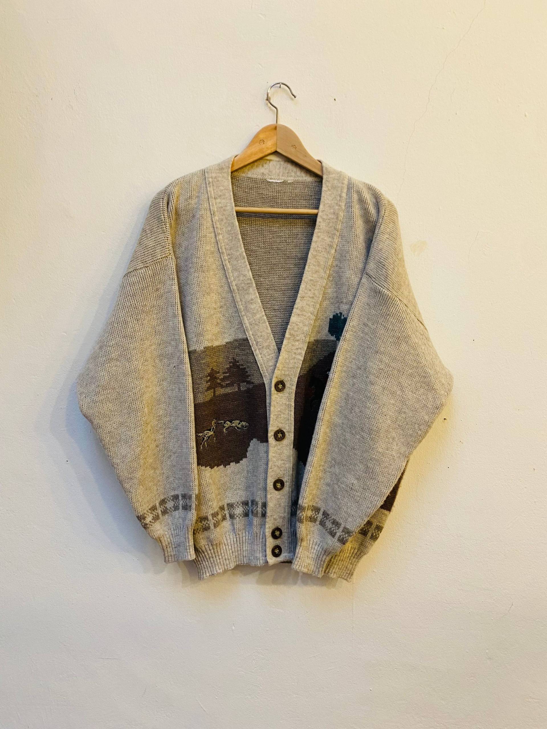 Vintage Strickjacke, 80Er/90Er Jahre, Größe L, Applikation von Buntvintageclothing