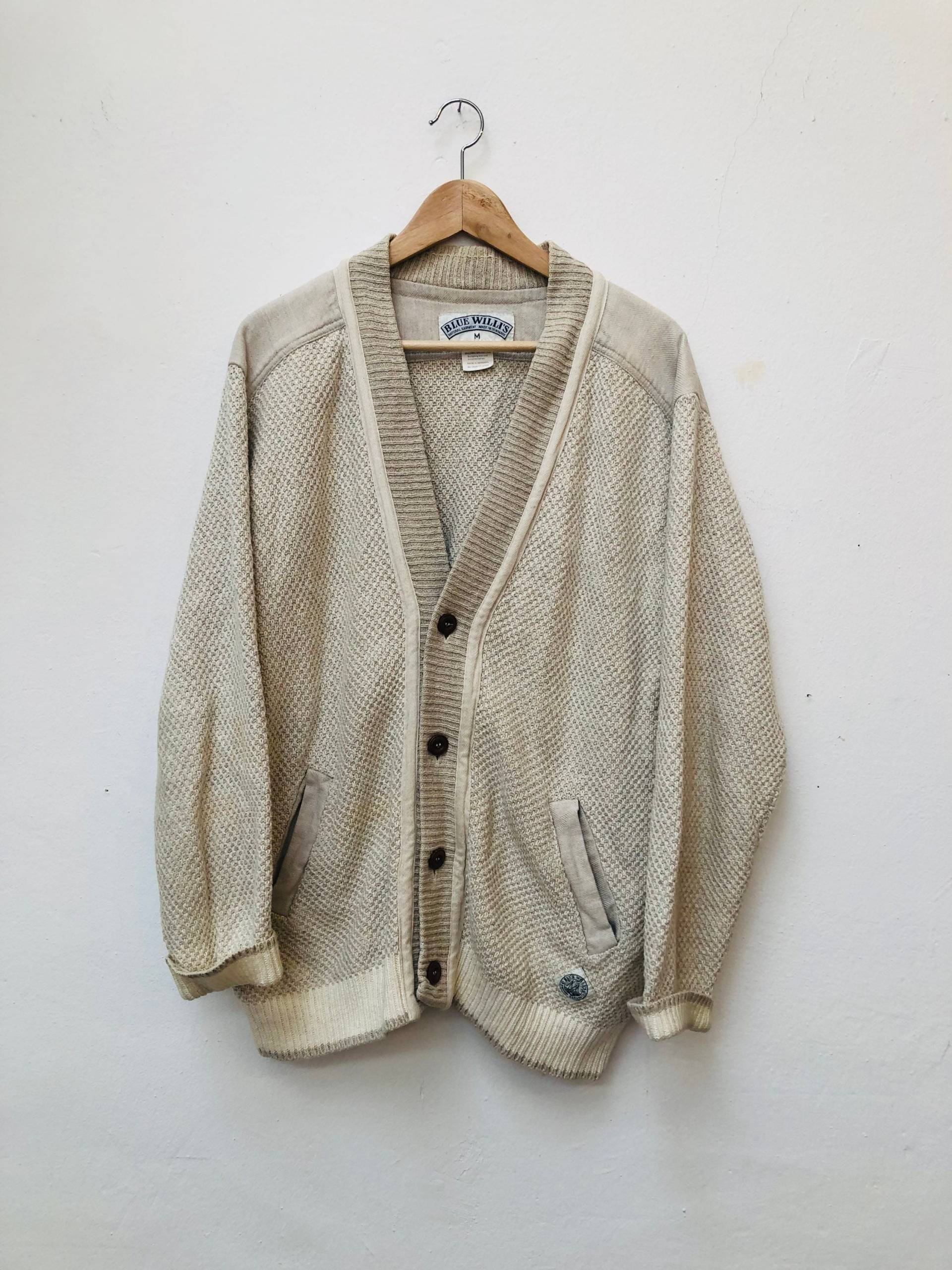 Vintage Strickjacke, Baumwolle Und Leinen Mix, Blue Willia, Größe M von Buntvintageclothing