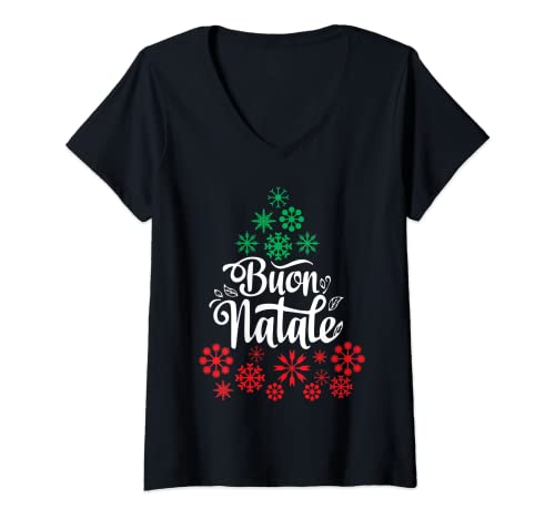 Damen Buon Natale Weihnachtsbaum Italienisch Frohe Weihnachten Italien T-Shirt mit V-Ausschnitt Damen Buon Natale Weihnachtsbaum Italienisch Frohe Weihnachten Italien T-Shirt mit V-Ausschnitt von Buon Natale Co.