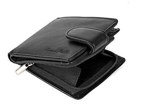 Herren-Brieftasche, schmal, RFID-blockierend, echtes Leder, mit Münzfach mit Reißverschluss, Geldscheinfächer, Kartenhalter, Ausweisfenster, Geldbörse für Herren, mit Geschenkbox, jet black, Herren-Brieftasche, schmal, RFID-blockierend, echtes Leder, mit Münzfach mit Reißverschluss, Geldscheinfächer, Kartenhalter, Ausweisfenster, Geldbörse für Herren, mit Geschenkbox, jet black, von Buono Pelle