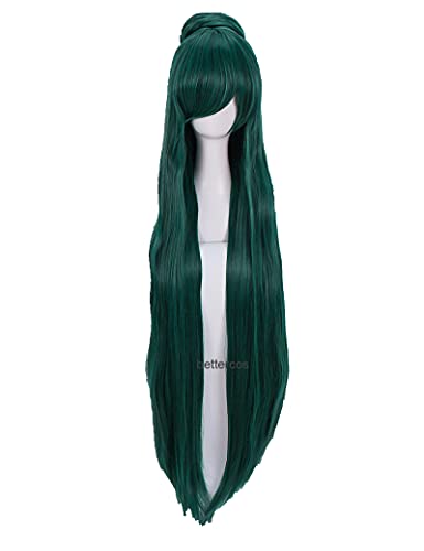 ydound Anime Coser Sailor Moon Sailor Pluto Meiou Setsuna Cosplay Perücken 100 cm lang dunkelgrün hitzebeständig Synthetische Haarperücke + Perücke Kappe + EIN Brötchen von Buosha