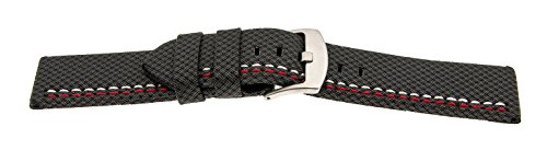 Buran01 VK com Uhrenarmband Dornschließe aus Synthetikfasern schwarz rot/weiße Naht Bandanstoß 20mm Watch Strap von Buran01