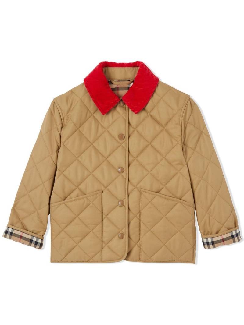 Burberry Kids Gesteppte Jacke mit Cordkragen - Nude von Burberry Kids