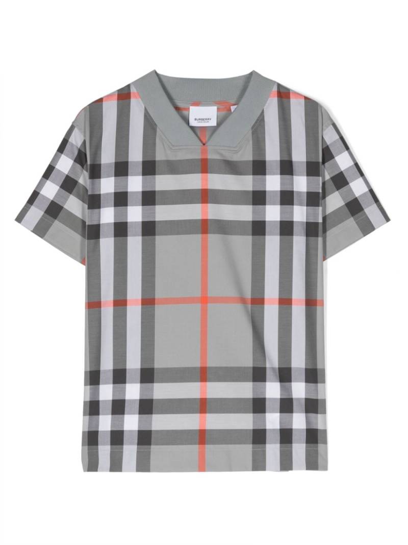 Burberry Kids Kariertes T-Shirt mit V-Ausschnitt - Grau von Burberry Kids