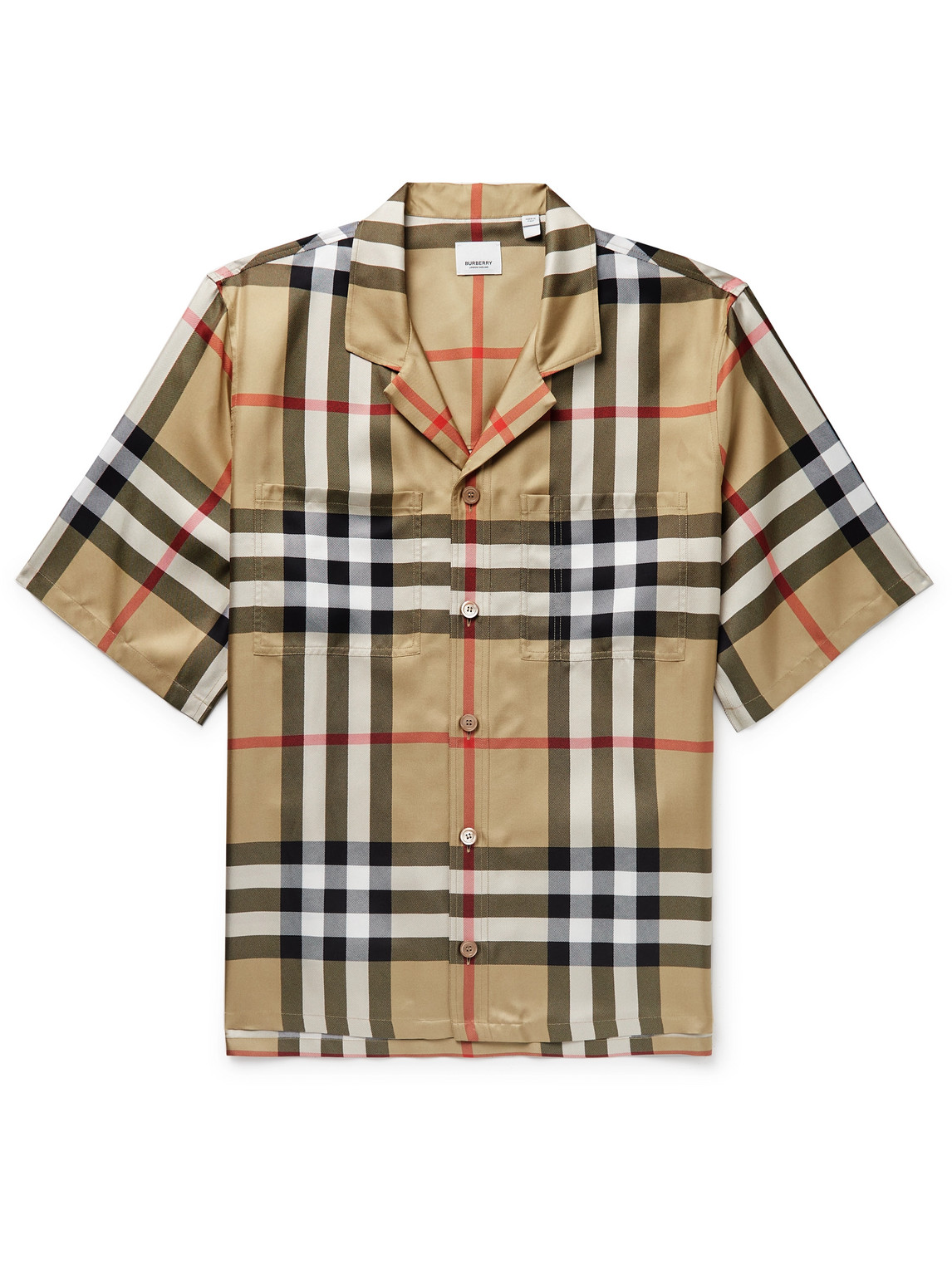 Burberry - Camp-Collar Checked Silk-Twill Shirt - Men - Brown - XL von Burberry